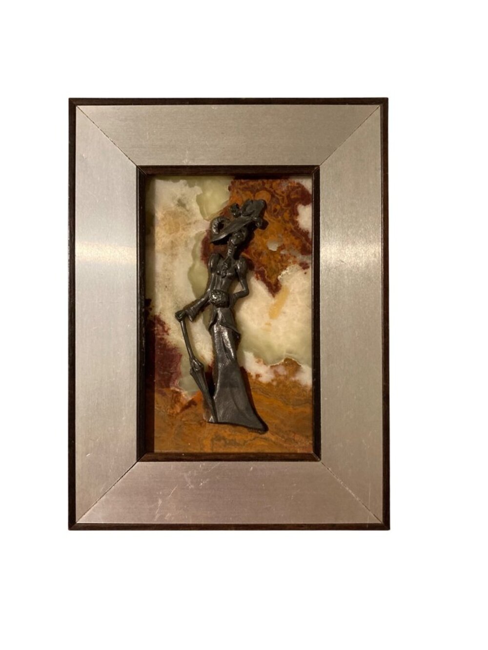 Vintage Pewter Victorian Lady Wall Art With Marble Background